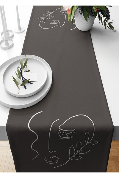 Pilloveland Runner 40*140 cm ανθρακί Πορτραίτο με σχέδιο Suede Woven