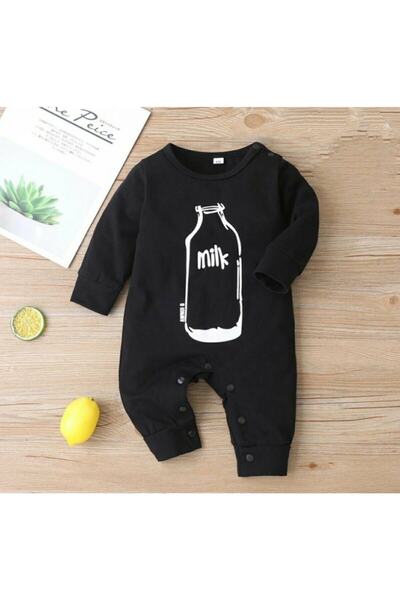 ADABEBEK Baby Girl Boy Black Milk Printed Jumpsuit