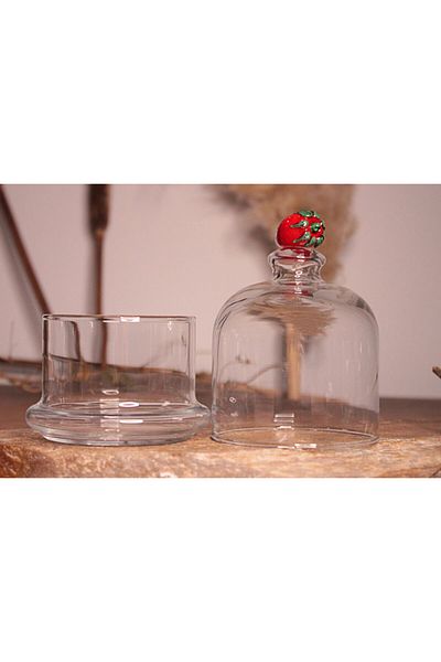 ADAMODART Strawberry Figured Glass Lid Jam Bowl