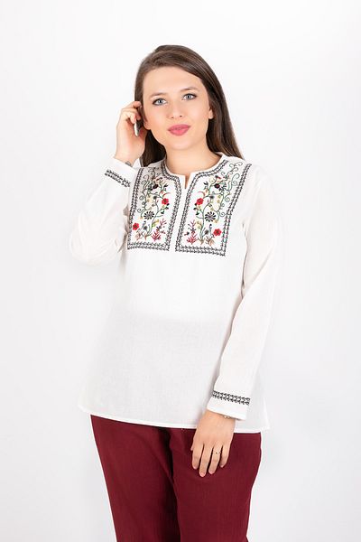 ÇIKRIKÇI TEKSTİL ŞİLE BEZİ Sile Cloth Embroidered Long Sleeve Blouse Cotton Summer Cream