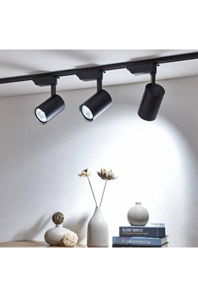 Led Pasajı Siyah Kasa Ve Beyaz Işık 3 Adet 360 Derece Dönen Led Ray Spot Lamb...