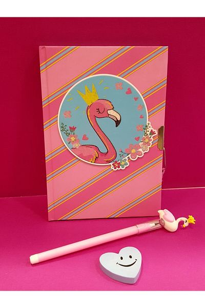 ÇİLEKHOME Çınar Dizayn Gift Souvenir and Diary Notebook + Flamingo Laying Egg Pen + 3-Piece Pointing Pen