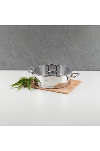 Nehir Silver Trend 26cm Çelik Karnıyarık Basık Tencere 5 Yıl Garantili