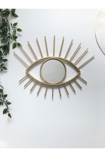 LUVIE Gold Renk Rattan Göz Ayna Küçük Boy