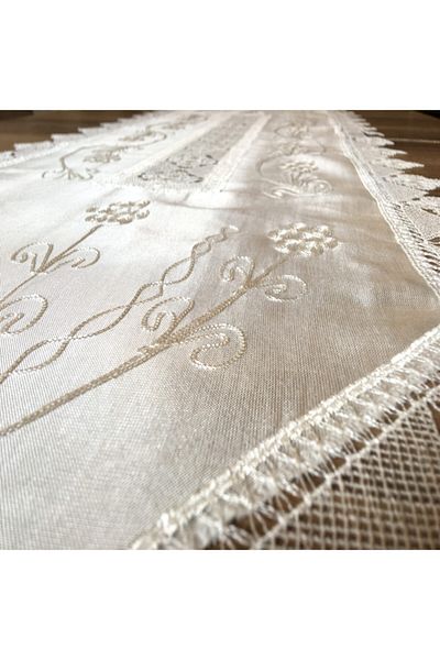 Yavuz Tekstil Dowry Silk Woven Needle Embroidered Triangle Runner 100% Silk Handcrafted