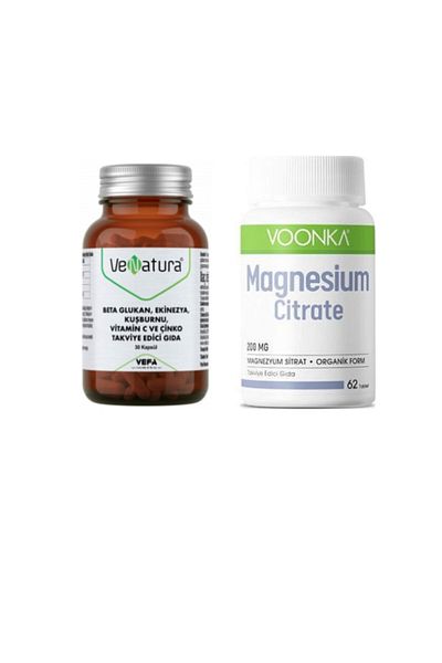 VeNatura Zinc Supplement with Beta Glucan and Vitamin C - 30 Capsules+Voonka Magnesium Citrate 200Mg 62 Tablets