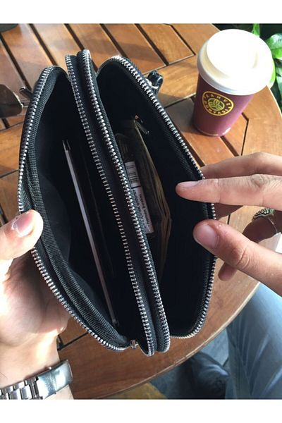 DERKON Unisex Genuine Leather Hand-Hold Bag