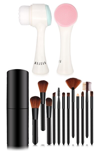 MUJGAN Cilt Temizleme Fırçası + Silindir Fırça 12 Adet Şık Kutulu