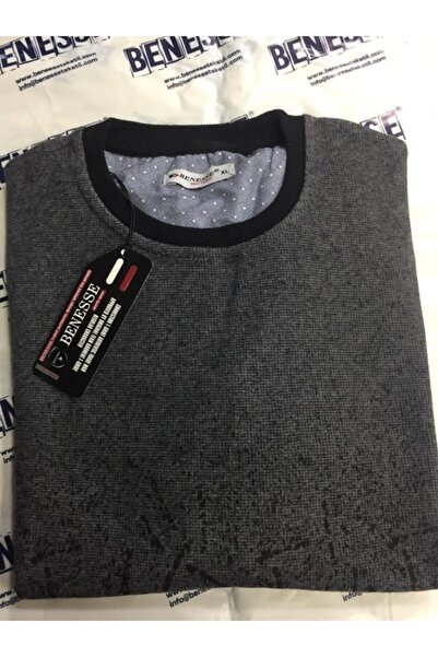 BENESSE Men's Anthracite Thessaloniki Crew Neck Sweater