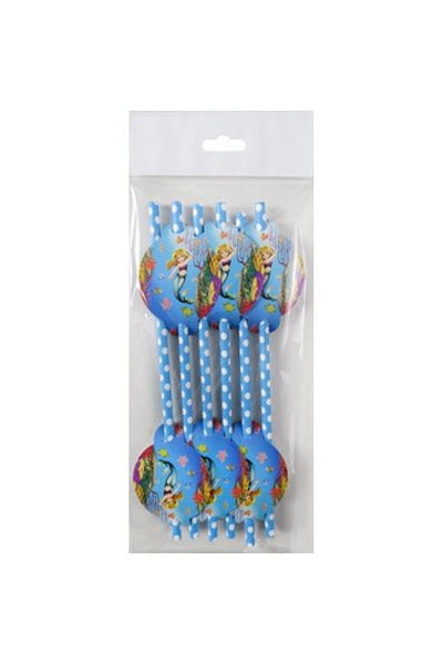 PartiVar Blue Polka Dot Paper Cardboard Straws for Mermaid - Set of 6