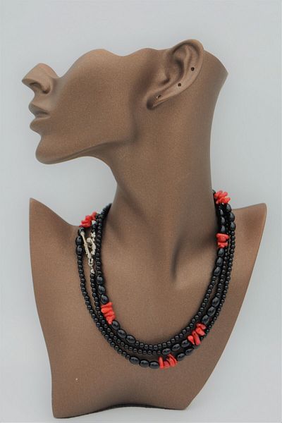 Stoneage Original Onyx And Coral Stone T Lock Healing Necklace