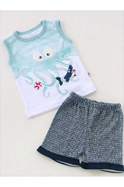 Carmin Baby Unisex Bebek Ahtapot Kabartma Desenli Kolsuz Ikili Takım Mint Yeşili