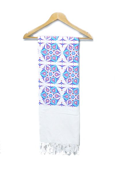 Develi Anatolian Pattern Tile Printed Cotton Bamboo Peshtemal