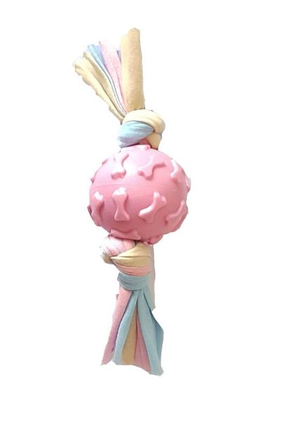 Mixpet 22 cm Pink Rope Knotted Rubber Ball Dog Toy