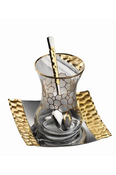 ÖzSa Home Honeycomb Gold 18 Pieces - Stylish Tea Set with Stainless Steel Cup