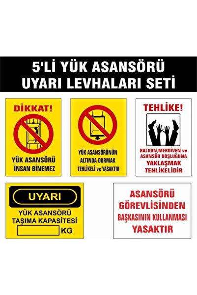 ERGÜNDOĞDU 5'li Yük Asansörü Uyarı Levhaları Seti