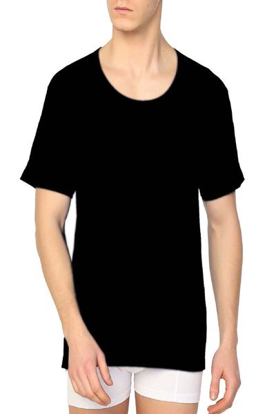 Tutku طقم قميص داخلي رجالي أسود برقبة دائرية مكون من 6 قطع