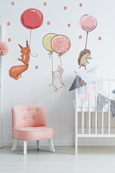 TUGİBU Animals with Balloons Kids Room Wall Sticker Set