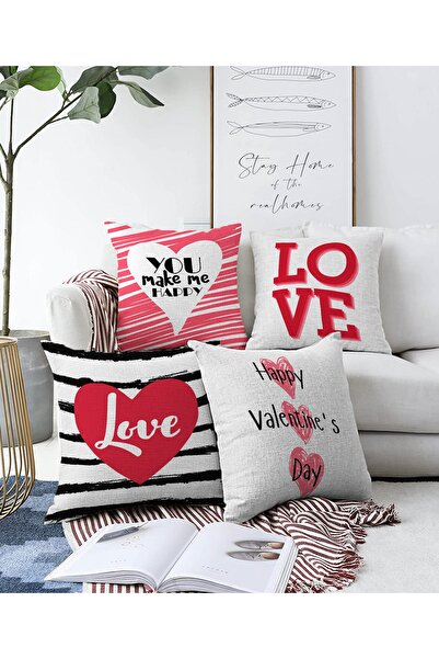 Realhomes 4'lü Sevgililer Günü Konseptli Çift Taraflı Özel Tasarım Modern Raş...