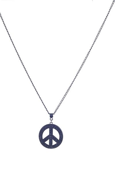 LABALABA Men's Black Oxide Plated Embossed Printed Peace Icon Pendant Necklace