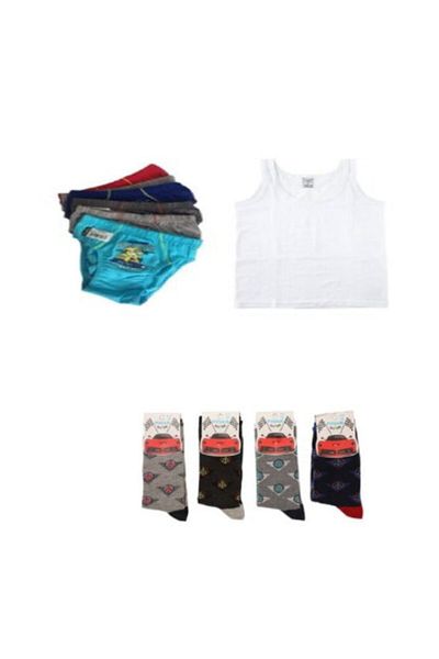 Tutku 5 bucăți de tricou cu bretele, 5 bucăți de șosete imprimate și 5 bucăți de șosete. Set pentru bărbați pentru copii