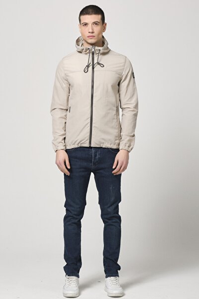 PIQUE Чоловічий дощовик з капюшоном кольору каменю, еластичними манжетами та ...