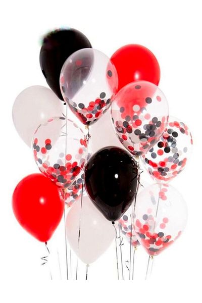 Happyland Valentine's Day Confetti Matte Latex 6 Red 6 Black 6 White 6 Transparent Balloon Bunch