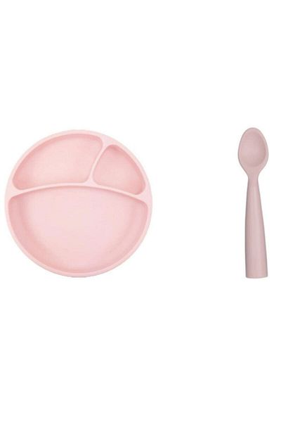 OiOi Portion Vacuum Plate + Nam Nam Spoon Pink