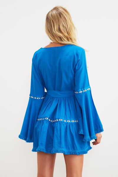 Trendyol Collection Μίνι φόρεμα με αξεσουάρ από 100% βαμβακερή ρίγα Saks Beach Wear TBESS22EL0703