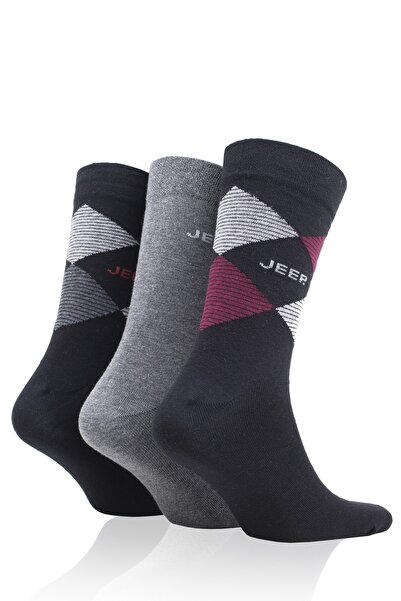 Jeep Pamuklu Baklava Desen Siyah Erkek Pantolon Çorabı