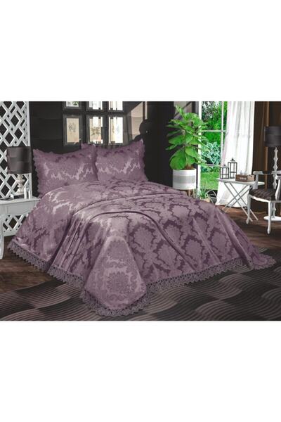 Genel Markalar Üç Parça Şönil Çift Kişilik Yatak Örtüsü Mürdüm