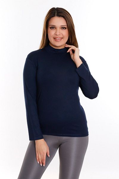 DISENTIS MODEST Navy Blue Viscose Turtleneck Half Fisherman High Size Body
