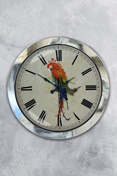 Platin Saat هدية ساعة حائط على شكل ببغاء معدني من الكروم مقاس 36 سم