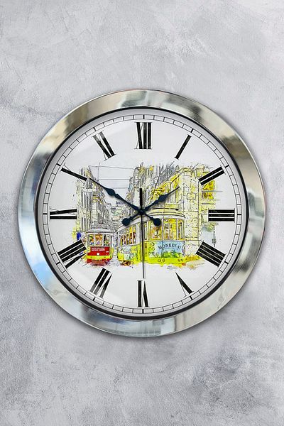 Kasva Concept Gift 36 cm Chrome Metal Nostalgia Wall Clock