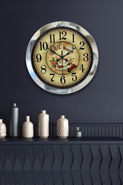 Kasva Concept Gift 36 cm Chrome Metal Kitchen Wall Clock