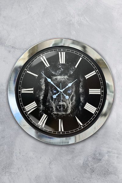 Kasva Concept Gift 36 cm Chrome Metal Dog Wall Clock