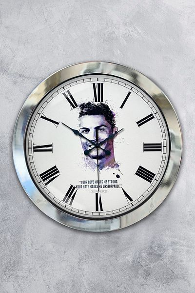 Kasva Concept Gift 36 cm Chrome Metal Cristiano Ronaldo Wall Clock