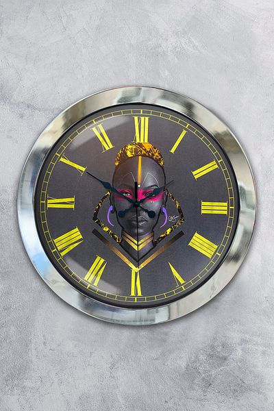 Kasva Concept Gift 36 cm Chrome Metal African Wall Clock