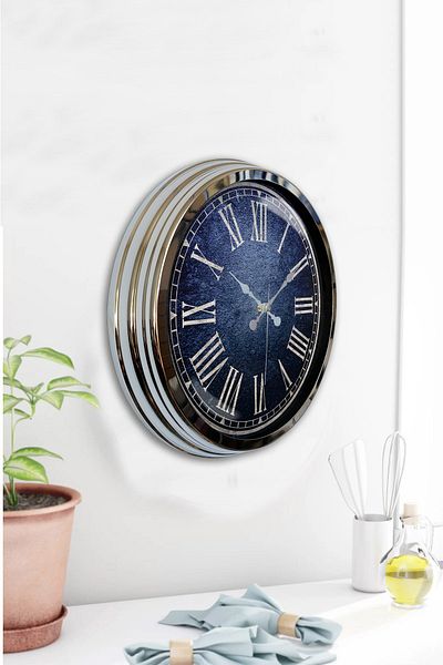 Kasva Concept Cadou 40 Cm Crom Metal Albastru Ceas de Perete