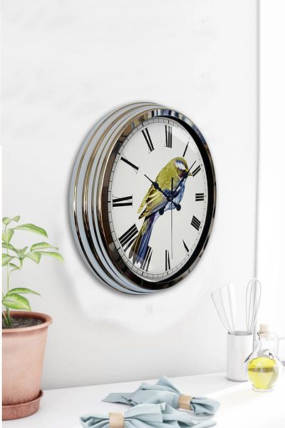 Kasva Concept Gift 40 cm Chrome Metal Bird Wall Clock