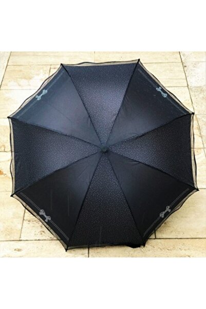 Marlux Taşlı Fiyonk Baskılı Siyah Şemsiye