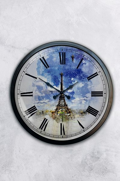 Kasva Concept Ceas de perete Turnul Eiffel din metal negru de 40 cm