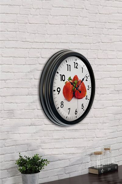 Kasva Concept Gift 40 cm Black Metal Strawberry Wall Clock