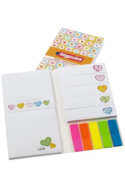 Bigpoint Adhesive Note Papers Set Heart Printed Box of 6