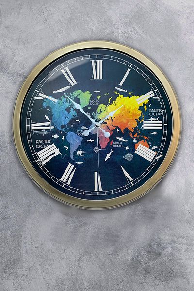 Dream Gift Gift 40 cm Antique Metal Color World Map Wall Clock