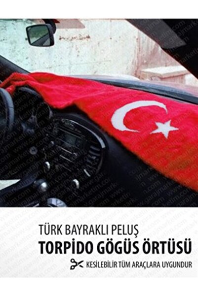 YERLİ MALI Torpido Üstü Peluş Örtü Türk Bayrağı