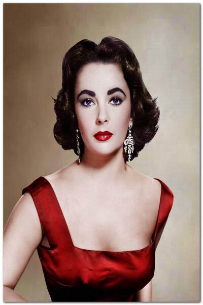 Cakatablo Tablou din lemn Elizabeth Taylor Rochie Roșie Cercei (Dimensiune 25...