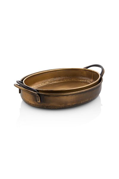 LUCKYHOMES 2-Piece Oval Gold Tray Vintage, Antique 2-Piece Presentation Tray Galvanized Stainless Special Series