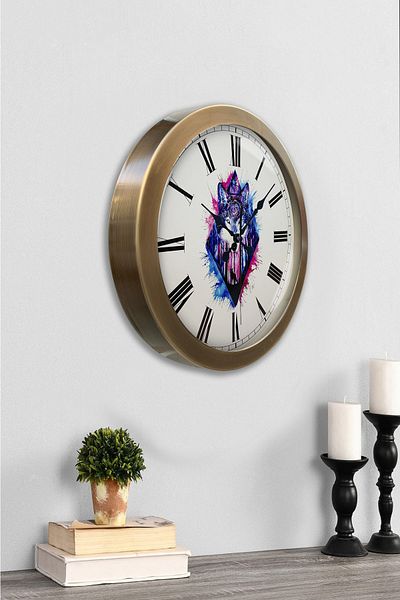 Kasva Concept Gift 36 Cm Tumbled Metal Wolf Wall Clock