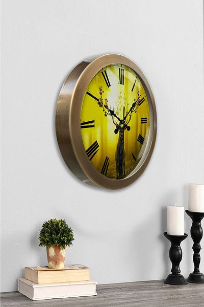 Kasva Concept Gift 36 cm Antique Metal Deer Wall Clock